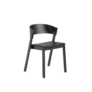 Muuto Cover Spisebordsstol M. Armlæn Læder Polstret Sort